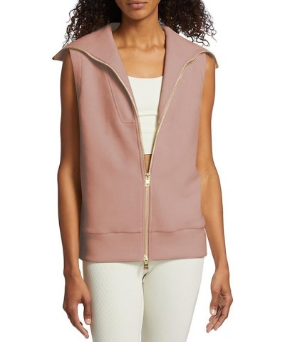 Women's Full Zipper Sweater Vest Top Ribbed Knit Lapel Sweatshirt Double Slider Sleeveless Cardigan Smoke Rose $19.19 Sweaters