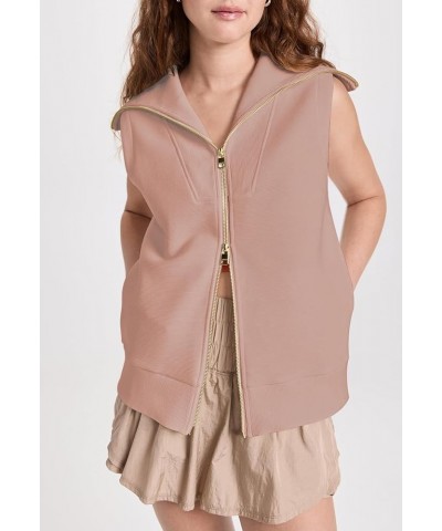 Women's Full Zipper Sweater Vest Top Ribbed Knit Lapel Sweatshirt Double Slider Sleeveless Cardigan Smoke Rose $19.19 Sweaters