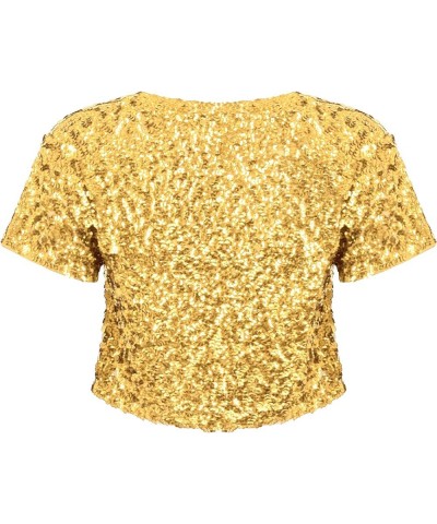 Womens Sequin Jacket Open Front Blazer Casual Short Sleeve Bolero Shrug Cardigan Coat Gold $14.83 Sweaters