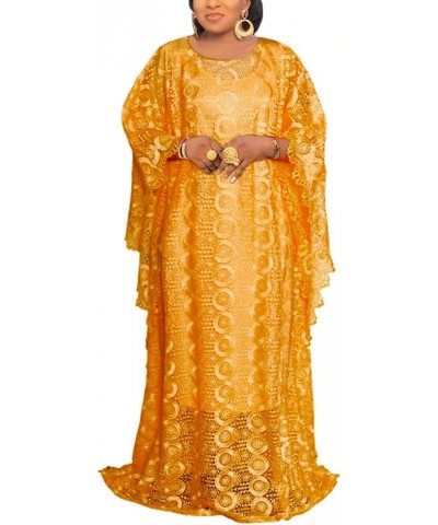 Women's Floor-Length Lace Kaftan Dress African Bubu Dress Boat Neck Caftan Gown Plus Size Gold $31.46 Dresses