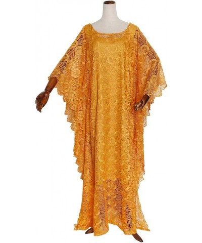 Women's Floor-Length Lace Kaftan Dress African Bubu Dress Boat Neck Caftan Gown Plus Size Gold $31.46 Dresses