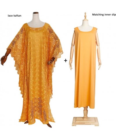 Women's Floor-Length Lace Kaftan Dress African Bubu Dress Boat Neck Caftan Gown Plus Size Gold $31.46 Dresses