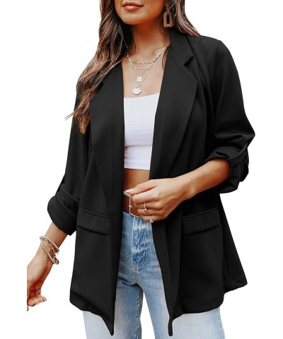 Womens Casual Blazers Long Sleeve Lapel Open Front Work Office Jacket with Pockets A-black $33.05 Blazers