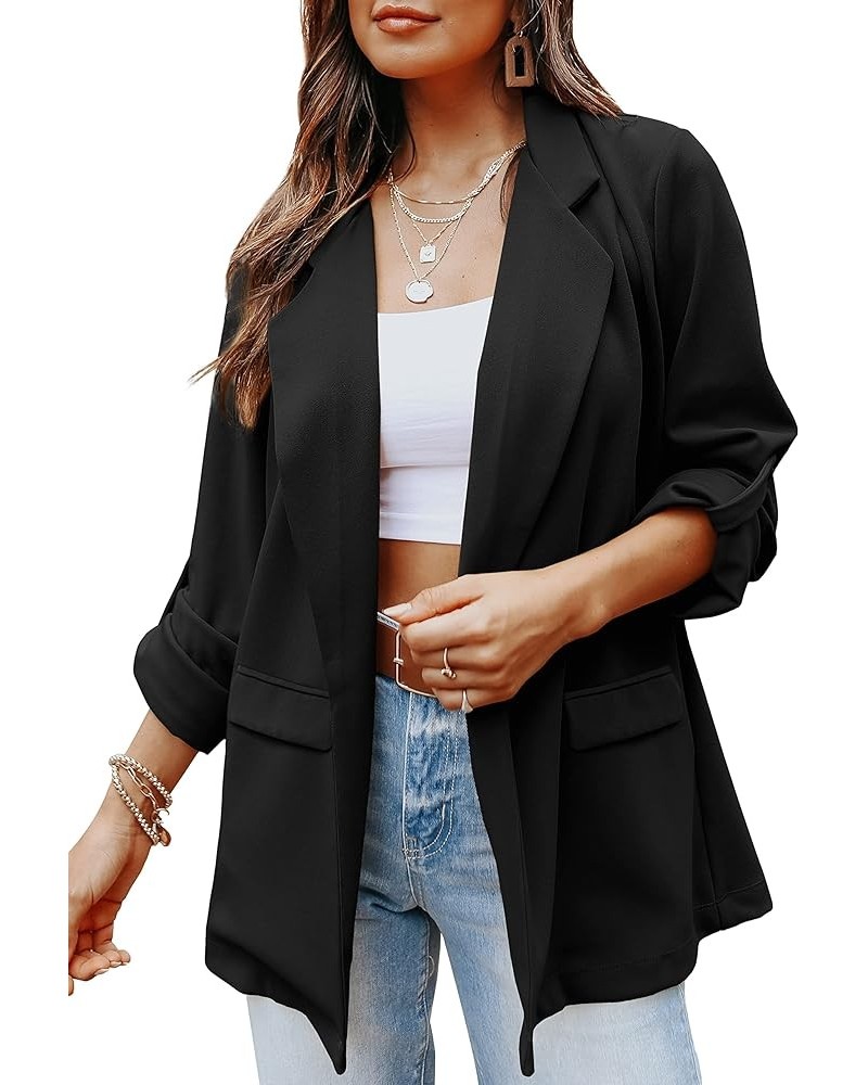 Womens Casual Blazers Long Sleeve Lapel Open Front Work Office Jacket with Pockets A-black $33.05 Blazers