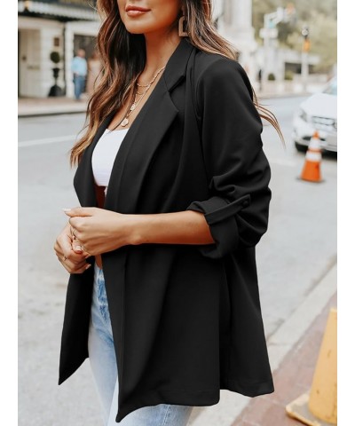 Womens Casual Blazers Long Sleeve Lapel Open Front Work Office Jacket with Pockets A-black $33.05 Blazers