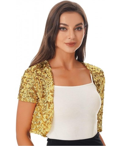 Womens Sequin Jacket Open Front Blazer Casual Short Sleeve Bolero Shrug Cardigan Coat Gold $14.83 Sweaters