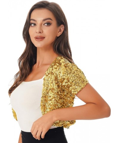 Womens Sequin Jacket Open Front Blazer Casual Short Sleeve Bolero Shrug Cardigan Coat Gold $14.83 Sweaters