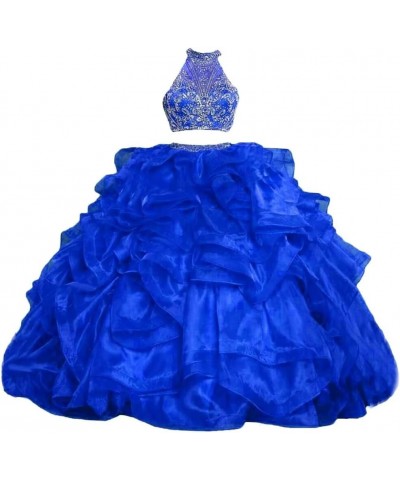 Women's 2 Piece Beaded Quinceanera Dresses Sweet 16 Prom Party Organza Ball Gown 1-royal Blue $66.30 Dresses