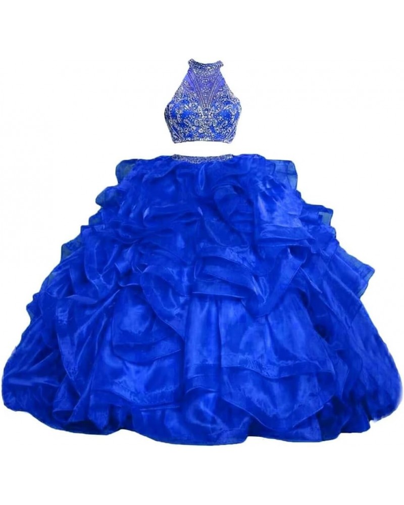 Women's 2 Piece Beaded Quinceanera Dresses Sweet 16 Prom Party Organza Ball Gown 1-royal Blue $66.30 Dresses