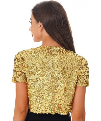 Womens Sequin Jacket Open Front Blazer Casual Short Sleeve Bolero Shrug Cardigan Coat Gold $14.83 Sweaters