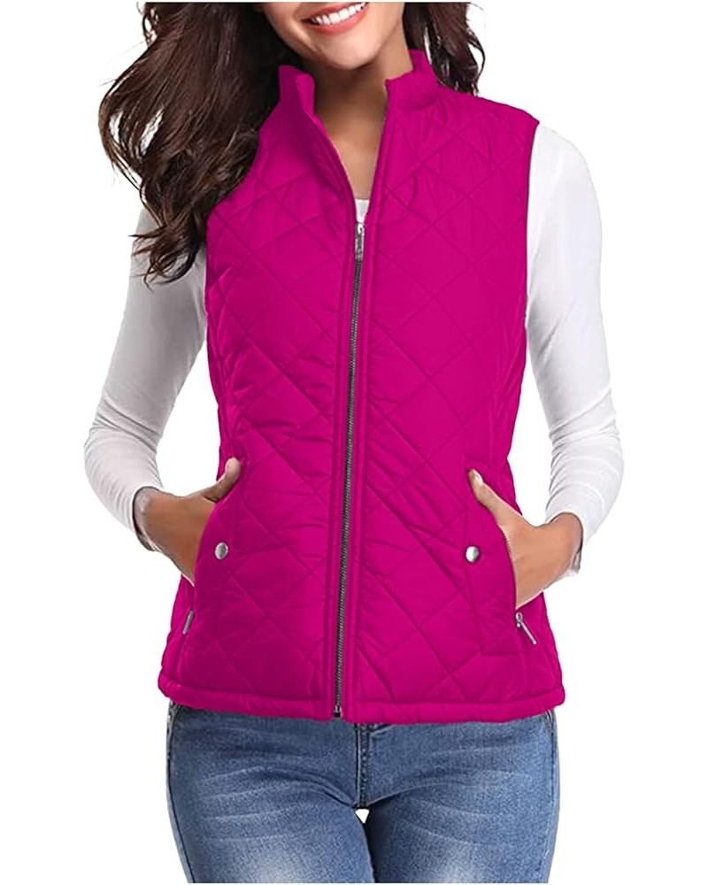 Women's Quilted Vest, Puffer Sleeveless Jacket for Women, Stand Collar Lightweight Zip Padded Gilet Warm Waistcoat Hot Pink $...