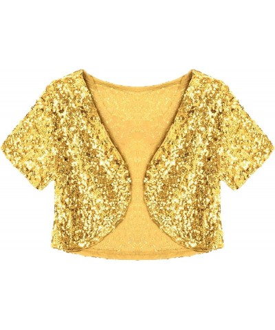 Womens Sequin Jacket Open Front Blazer Casual Short Sleeve Bolero Shrug Cardigan Coat Gold $14.83 Sweaters