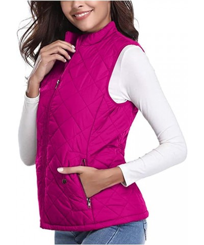 Women's Quilted Vest, Puffer Sleeveless Jacket for Women, Stand Collar Lightweight Zip Padded Gilet Warm Waistcoat Hot Pink $...