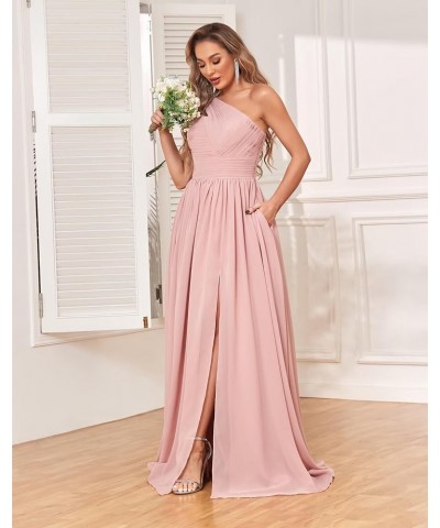 One Shoulder Bridesmaid Dresses for Wedding with Pockets Split Long Formal Prom Evening Dress Light Blue $34.19 Dresses