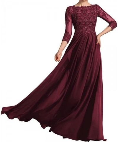 Wedding Guest Dresses for Women Lace Applique Mother of The Bride Dresses 3/4 Sleeves Mother of The Groom Dresses Long Deep G...