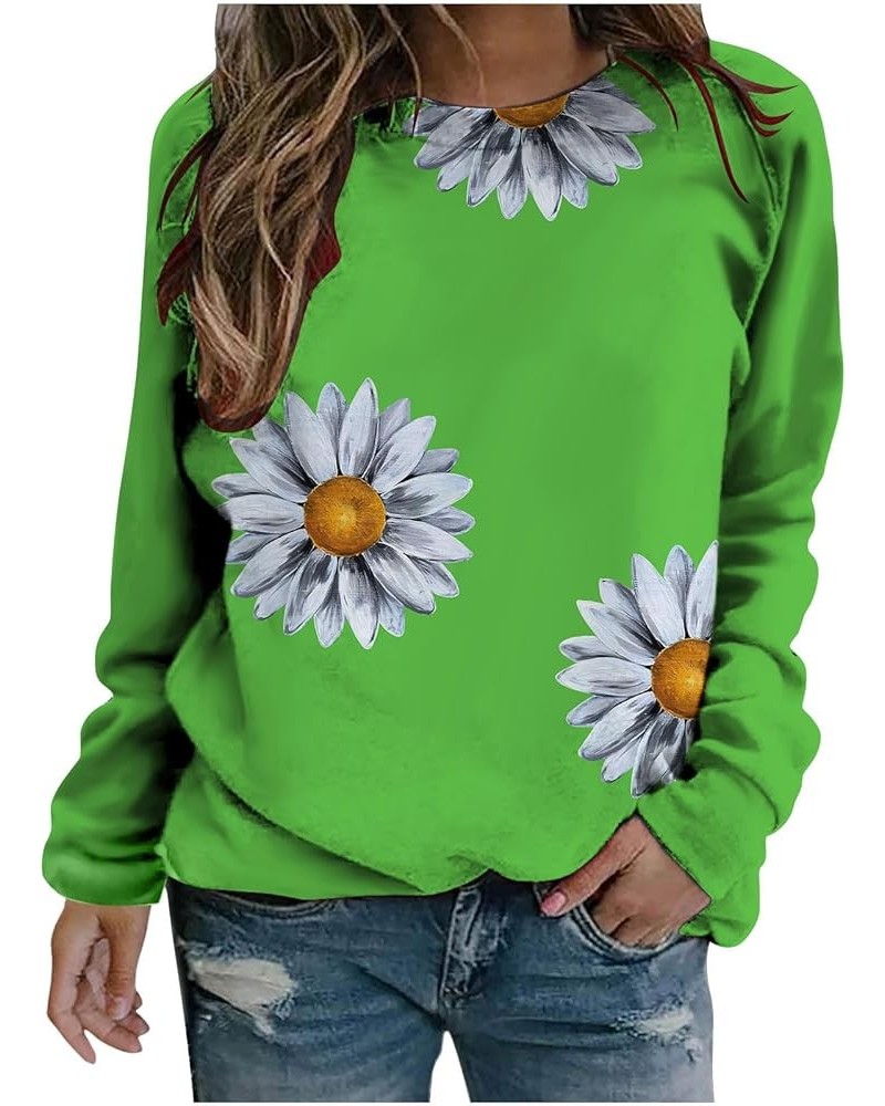 Sweatshirt For Women Sunflower Graphic Pullover Tops Crew Neck Long Sleeve Shirts Casual Loose Cute Fall Clothing J024-green ...