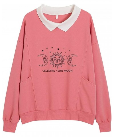 Hooded Sweatshirt Galaxy Celestial Sun Moon Graphic Aesthetic Women Pullover Turn-Down Collar Fashion with Pocket Pink $8.72 ...