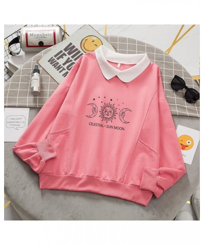 Hooded Sweatshirt Galaxy Celestial Sun Moon Graphic Aesthetic Women Pullover Turn-Down Collar Fashion with Pocket Pink $8.72 ...