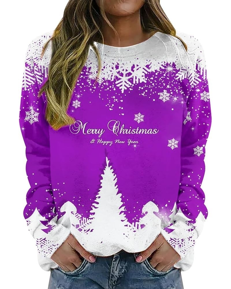 Women Sweatshirts No Hood,Women's Crewneck Sweatshirts Casual Long Sleeve Tunic Tops Loose Fit Pullover Tops Shirts A-purple ...