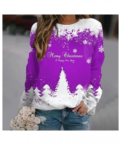 Women Sweatshirts No Hood,Women's Crewneck Sweatshirts Casual Long Sleeve Tunic Tops Loose Fit Pullover Tops Shirts A-purple ...