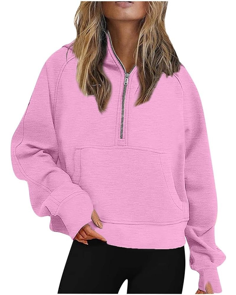 Womens Half Zip Oversized Sweatshirts Crop Pullover Hoodies Fleece Long Sleeve Teen Girls Fall Y2k Clothes Thumb Hole 01_pink...