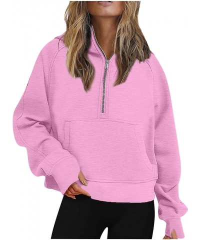 Womens Half Zip Oversized Sweatshirts Crop Pullover Hoodies Fleece Long Sleeve Teen Girls Fall Y2k Clothes Thumb Hole 01_pink...