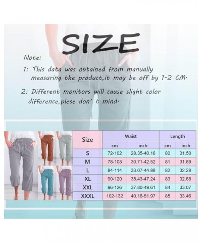 Capri Pants for Women Casual Summer Linen Elastic Waist Drawstring Pants Summer Lounge Plus Size Cropped Trousers D-green $7....