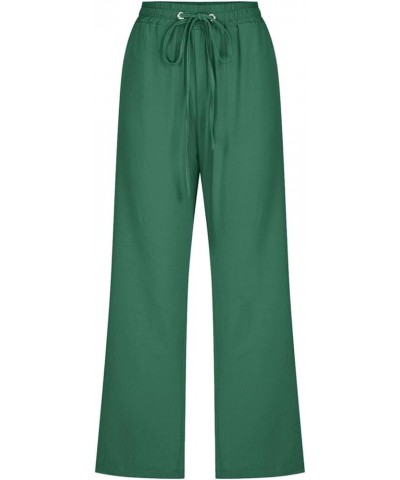 Capri Pants for Women Casual Summer Linen Elastic Waist Drawstring Pants Summer Lounge Plus Size Cropped Trousers D-green $7....