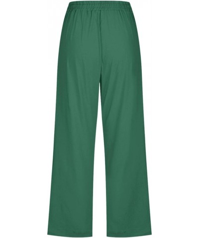 Capri Pants for Women Casual Summer Linen Elastic Waist Drawstring Pants Summer Lounge Plus Size Cropped Trousers D-green $7....