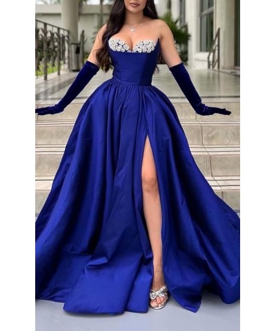 A-line Sequin Beaded Satin Prom Dresses for Women 2024 Formal Evening Wedding Party Dress with Slit Emerald Green $47.91 Dresses