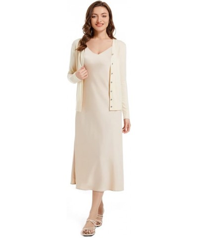 Women's Long Sleeve Thin Lightweight Cardigan Sweaters for Women Dressy Summer Spring Fall Cardigan Beige $12.60 Sweaters