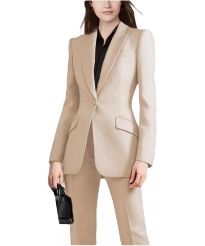 2 PC Women's Business Suits for Work Professional Peak Lapel Office Lady Suit One Button Pantsuits Beige $33.14 Suits