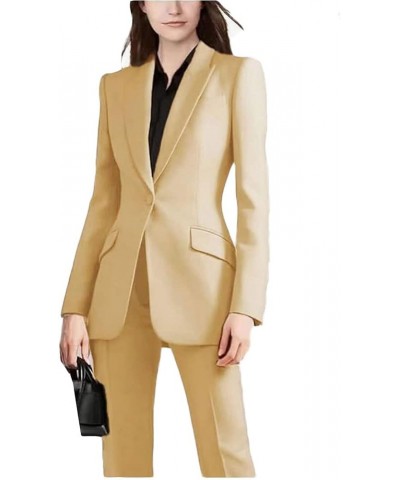 2 PC Women's Business Suits for Work Professional Peak Lapel Office Lady Suit One Button Pantsuits Beige $33.14 Suits