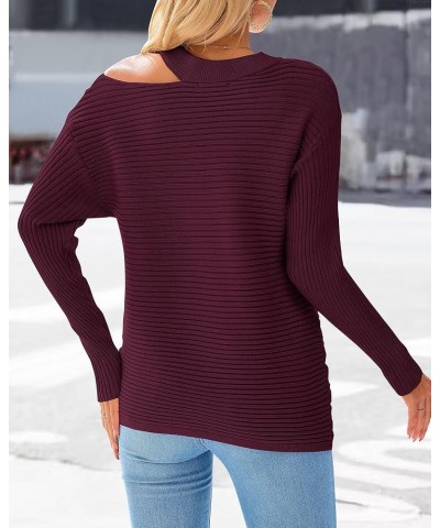 Women's 2024 Fall Winter Sweaters Halter Neck Off Shoulder Long Sleeve Knit Sweater Solid Loose Pullover Tops Wine Red $10.59...