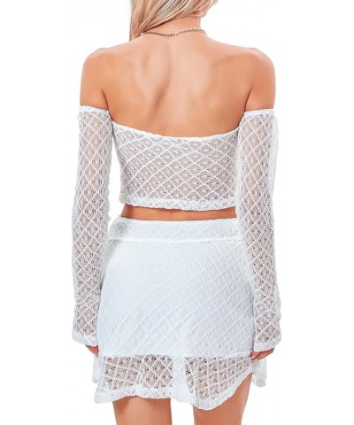 2 Pieces Mini Skirt Set for Women Elegant Lace Strapless Crop Tube Top Bodycon Skirts Y2K Matching Sets Cutout White $16.11 S...