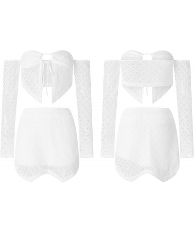 2 Pieces Mini Skirt Set for Women Elegant Lace Strapless Crop Tube Top Bodycon Skirts Y2K Matching Sets Cutout White $16.11 S...