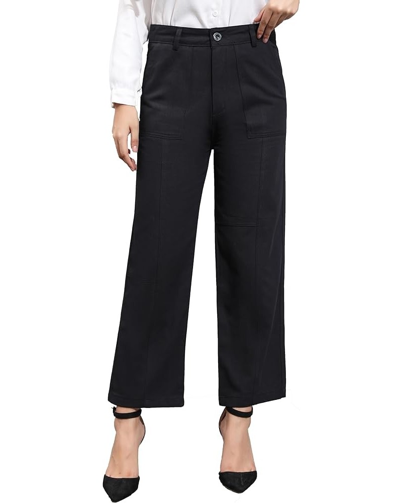 Womens Work Dress Pants Business Casual Slacks Capri Ankle Chino Pants Straight Wide Leg Relaxed Fit Black $10.43 Pants