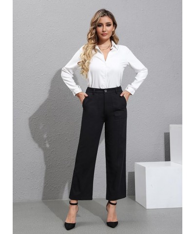 Womens Work Dress Pants Business Casual Slacks Capri Ankle Chino Pants Straight Wide Leg Relaxed Fit Black $10.43 Pants