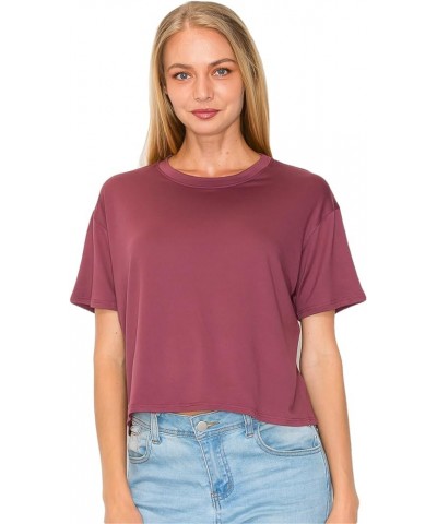 Women’s Crop Top – Short Sleeve Soft Boxy Crewneck Casual Active Workout Yoga Gym Running Cropped Tee T Shirts Berry $11.42 T...