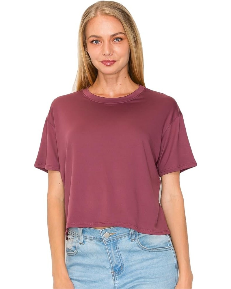 Women’s Crop Top – Short Sleeve Soft Boxy Crewneck Casual Active Workout Yoga Gym Running Cropped Tee T Shirts Berry $11.42 T...