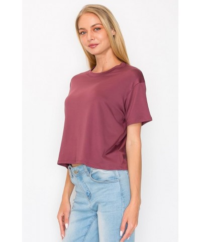 Women’s Crop Top – Short Sleeve Soft Boxy Crewneck Casual Active Workout Yoga Gym Running Cropped Tee T Shirts Berry $11.42 T...