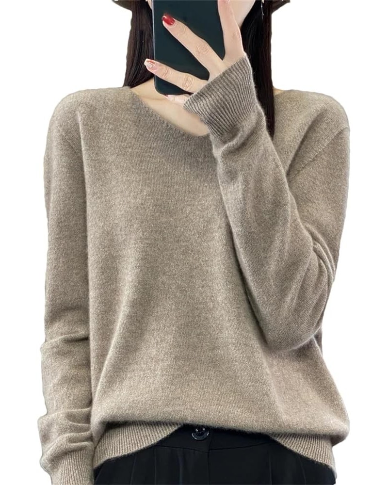 Women 100% Merino Wool V-Neck Sweater Autumn Winter Casual Cashmere Knitwear Solid Bottoming Shirt Khaki2 $24.29 Sweaters