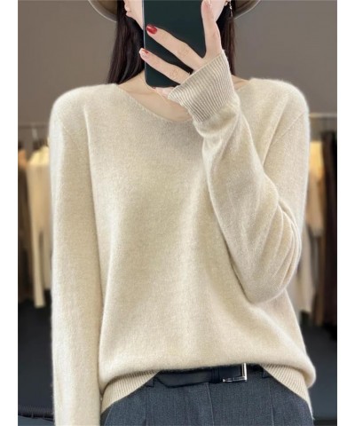 Women 100% Merino Wool V-Neck Sweater Autumn Winter Casual Cashmere Knitwear Solid Bottoming Shirt Khaki2 $24.29 Sweaters