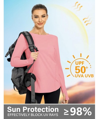 Women's Long Sleeve UPF 50+ Sun Protection T-Shirts Boat Neck Lightweight Quick Dry Hiking Outdoor Top with Thumb Hole Pink $...