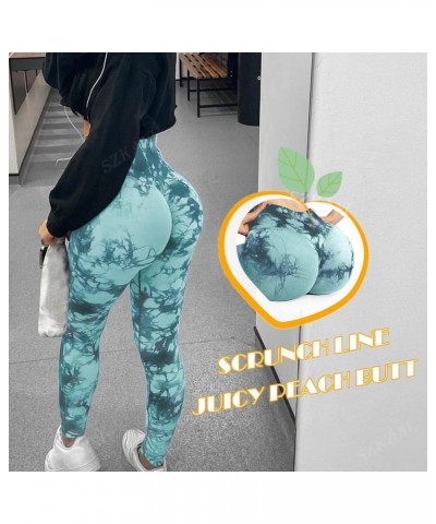 Butt Lifting Leggings for Women Booty High Waisted Workout Yoga Pants Scrunch Butt Gym Seamless Booty Tight (D-tie Dye)-green...