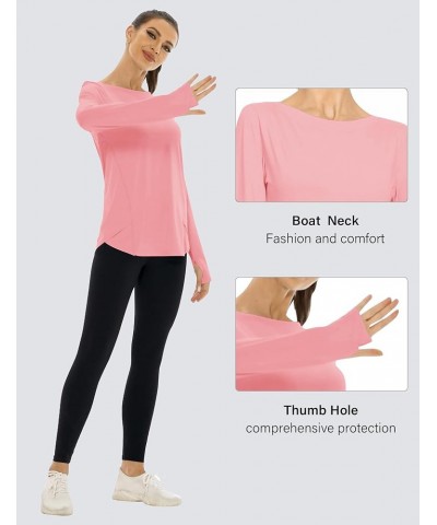 Women's Long Sleeve UPF 50+ Sun Protection T-Shirts Boat Neck Lightweight Quick Dry Hiking Outdoor Top with Thumb Hole Pink $...