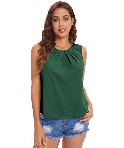 Women Sleeveless Work Blouses Casual Loose Fit Tank Tops 2024 Trendy Pleated Tee Shirts Evergreen $14.30 Tanks