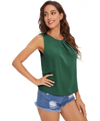 Women Sleeveless Work Blouses Casual Loose Fit Tank Tops 2024 Trendy Pleated Tee Shirts Evergreen $14.30 Tanks