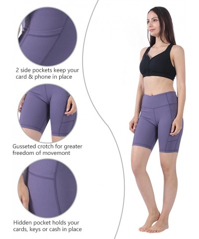 Women's Yoga Shorts High Waist with Pockets Workout Sports Shorts Grey Purple Shorts With Pockets $11.95 Activewear