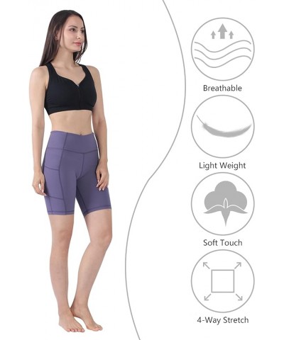 Women's Yoga Shorts High Waist with Pockets Workout Sports Shorts Grey Purple Shorts With Pockets $11.95 Activewear